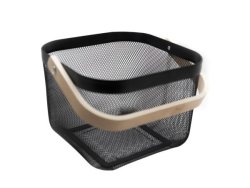 Storage Basket With Wooden Handle Black
