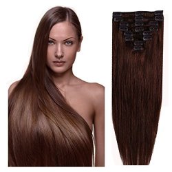 Haironline 16"-22" 8PCS Standard Light Weft Clip In Human Hair Extensions Grade 7A Quality Full Head Thick Long Soft Silky Straight 18CLIPS For Women Fashion
