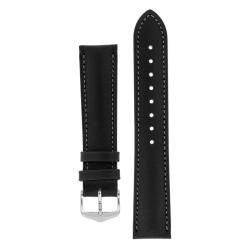 Kent Textured Natural Leather Watch Strap In Black - 20MM Silver