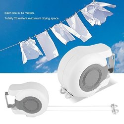 GOTOTOP 13M Wall-mounted Retractable Double Clothes Drying Line Indoor Outdoor Washing Landry Tool