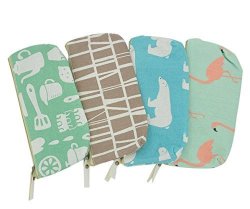 Isuperb Set Of 4 Cotton Linen Cloth Pen Bag Pencil Case Bag School Stationery Organizer Cosmetic Makeup Bag Pouch Handbag 7.7X3.3X1.4INCH Ostrich Lattice Bear