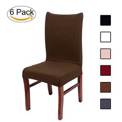 Colorxy Stretch Dining Room Chair Slipcovers - Spandex Fabric Removable Chair Protector Jacquard Knitted Home Decor Set Of 6 Coffee