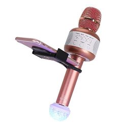 Wireless Karaoke Microphone E106 2.0 With Smartphone Holder And Disco Lights Speaker - MINI Handheld Bluetooth Cellphone Karaoke MIC Machine For Home Ktv Pink