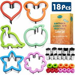 Sandwich Cutters For Kids 18 Pcs Set - Cut Cookies Fruit And Vegetables - Mickey Mouse Dinosaur Star Heart Shapes And More - Small