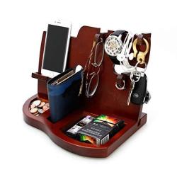 Wooden RED Phone Docking Station With Key Holder Wallet And Watch Organizer Men's Gift