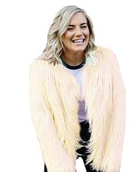 Anself Women's Solid Color Long Sleeve Shaggy Faux Fur Short Coat Jacket