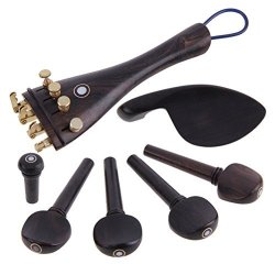Tinksky Violin Set Natrual Ebony Wood Chin Rest End Pin Tuners Tail Gut For 44 Violin