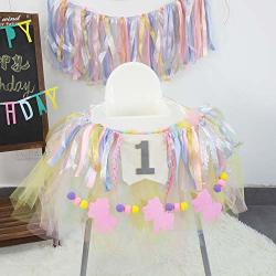 High Chair Skirt - 1ST Birthday Baby Tutu High Chair Decoration For Birthday Party Supplies Icluding Tutu Skirt+unicorn BANNER+1ST Ribbon Banner Pink