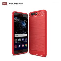 Huawei P10 Case Wellic High-end Carbon Fiber Back Case Cover For Huawei P10 Red