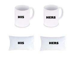 His & Hers Pillow Case Covers And Coffee Mugs Combo