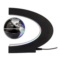 Krohnio C-shaped Floating Magnetic Globe in Silver Black
