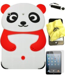 Bukit Cell Red 3D Panda Cartoon Soft Silicone Skin Case Cover For Apple Ipad MINI 16GB 32GB 64GB Wifi And 4G LTE Versions