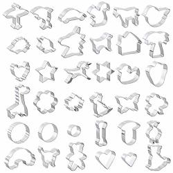 Gwhole 36 Pcs Cookie Cutters Set Animal Cartoon Clover Classic Shape Cookie Cutters For Kids Easter St.patrick's Holiday Party