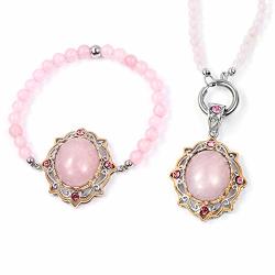 Shop Lc Delivering Joy Stainless Steel Ion Plated Oval Rose Quartz Bracelet And Pendant With Beaded Necklace 20