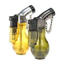 LVLING 2PCS Adjustable Flam Windproof Jet Flame Torch Refillable Cigar Lighter With Keychain Green + Yellow