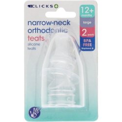 Clicks Narrow-neck Orthodontic Teats Large 2 Pack