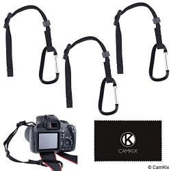 3X Camera Tether With Carabiner - Double Secure Your Dslr Or Compact Camera - First Attach To Camera Eyelet - Then Hook Up To