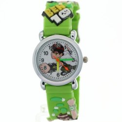 Timermall Ben 10 Toy Cartoon White Dial Green Strap Quartz Kids Watches