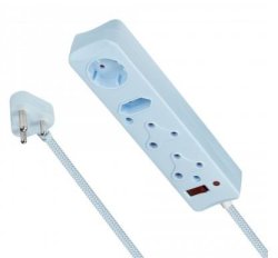 Switched 4 Way Surge Protected Multiplug 0.5M Braided Cord - Blue