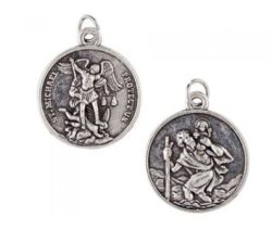 Sterling Silver 18MM St Michael The Archangel & St Christopher Pendant