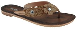 Capelli New York Ladies Fashion Flip Flops With Flower And Gem Trim Rose Gold 10