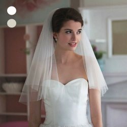 Classical 2 Tier Wedding Ivory Bridal Veil - Elbow Length - 90CM Length With Comb