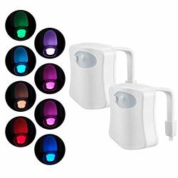 2 Pack Motion Sensor LED Toilet Nightlight Kingcenton Auto Motion Activated Seat Lights Inside Toilet Bowl 8-COLOR Changing Tolit Light Lamp Waterproof For Any