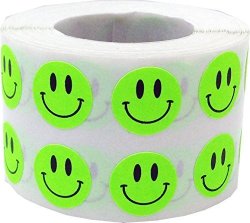 Smiley Face Stickers Fluorescent Green Happy Face Labels For Teachers 1 2 Inch Round Circle Dots 1 000 Adhesive Stickers