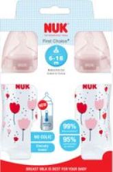 Nuk First Choice Bottle With Temperature Control - Tulip 6-18 Months 300ML 2 Pack