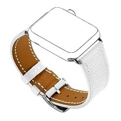 Maxjoy For Apple Watch Band - Genuine Leather Watchband 38MM For Iwatch Strap Wristband With Metal Clasp Adapters Replacement Bracelet For Apple Watch Series
