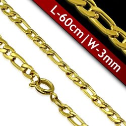 L-60cm W-3mm Gold Plated Stainless Steel Lobster Claw Clasp Figaro Link Chain - Cne216