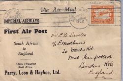 South Africa 1932 Airmail Flight From Jhb To London Uk Fine