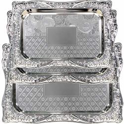 Maro Megastore Pack Of 3 Three Sizes LARGE:20.2 X 15.4-INCH Medium: 17.5 X 12.6-INCH Small: 14.2 X 10.2-INCH Rectangular Chrome Plated Serving Tray Edge