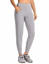 Crz Yoga Women's Double Layer Jogger Sweatpants With Zipper Pockets Warm Stretchy Comfy Lounge Pants Elastic Waist Dark Chrome Medium