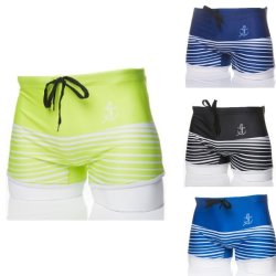 Summer Men Spell Color Stripes Plus Size Polyester Beach Boxers Swimming Trunks