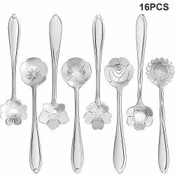 16 Pieces Stainless Steel Flower Coffee Spoon Dessert Spoon Sugar Spoon Ice Cream Spoon Stirring Spoon Tea Spoon Milkshake Spoon Set For Tableware Kitchen