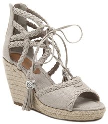 Rampage Women's Carlita Gillie Lace Up Espadrille Wedge Sandal With Tassels 8.5 Natural Canvas