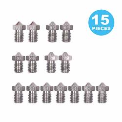 Seloky 15 Pieces Stainless Steel 3D Printer Nozzles 0.2 Mm 0.4 Mm 0.6 Mm 0.8 Mm 1.0 Mm Extruder Nozzle Print Head For E3D Makerbot