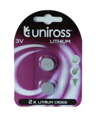 Uniross 2 Pack Coin Cell CR1616
