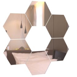 Rose Gold Hexagon Acrylic Mirror Wall Art Tiles D Cor - Self Adhesive- 20CM - Large - 6-PACK