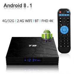 Huafeliz Android 8.1 Tv Box T9 Smart Tv Box Streaming Media Player Support Fhd 4K 2.4G Wifi bluetooth 4.1 USB3.0 Quad Core 3D Media Player 4G+32G