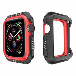 Mapuce Apple Watch Case 44MM Shock-proof And Shatter-resistant Protector Bumper Iwatch Cases Compatible Apple Watch Series 5 Series 4 Nike+ Sport Black Red 44MM