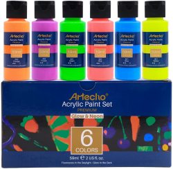 Glow In The Dark Paint - Set Of 6 Colours 60ML Acrylic Paints