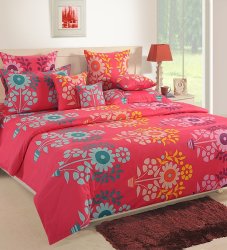 Yuga 3 Piece Set Of Decorative Pink Queen Size Cotton Bed Sheet With Pillow Covers YU-BD-1206-6