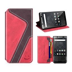 Smiley Blackberry Keyone Wallet Case Mobesv Blackberry Keyone Leather Case phone Flip Book Cover viewing Stand card Holder For Blackberry Keyone Stylish Red dark Violet