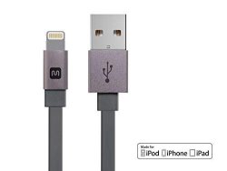 Monoprice Apple Mfi Certified Flat Lightning To USB Charge & Sync Cable - 4 Feet - Gray Compatible With Iphone X 8 8 Plus