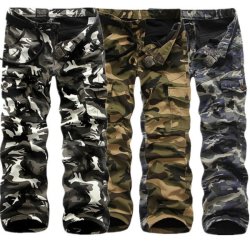 Winter Thick Fashion Cotton Warm Mens Cargo Pants Outdoor Casual Camouflage Pocket Overalls