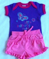 Mix & Match Set- Baby Girl -purple Butterfly Tshirt & Pink Shorts Set -0-3 Months - Clothes