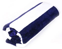 Terry Lustre Beach Towel Velour 450gsm - White & Navy Stripe