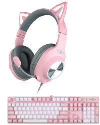 FoxXRay Pinklove Keyboard And Shiny Cat Headphone Gaming Combo
